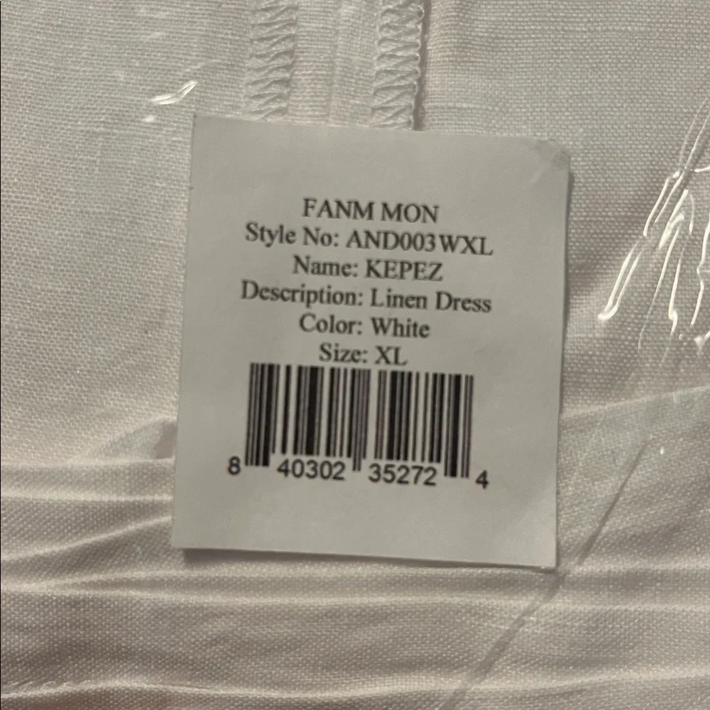 NWT Andie x Fanm Mon KEPEZ DRESS LINEN CAFTAN NEW White Blue EMBROIDERED size XL - Picture 8 of 11